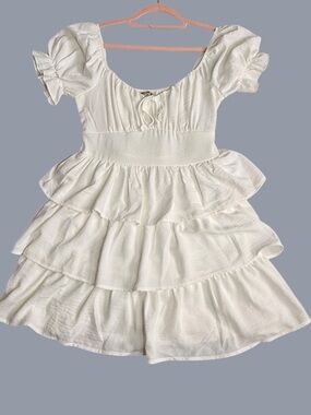 White Tiered Ruffle Babydoll Dress Cottagecore Size M
